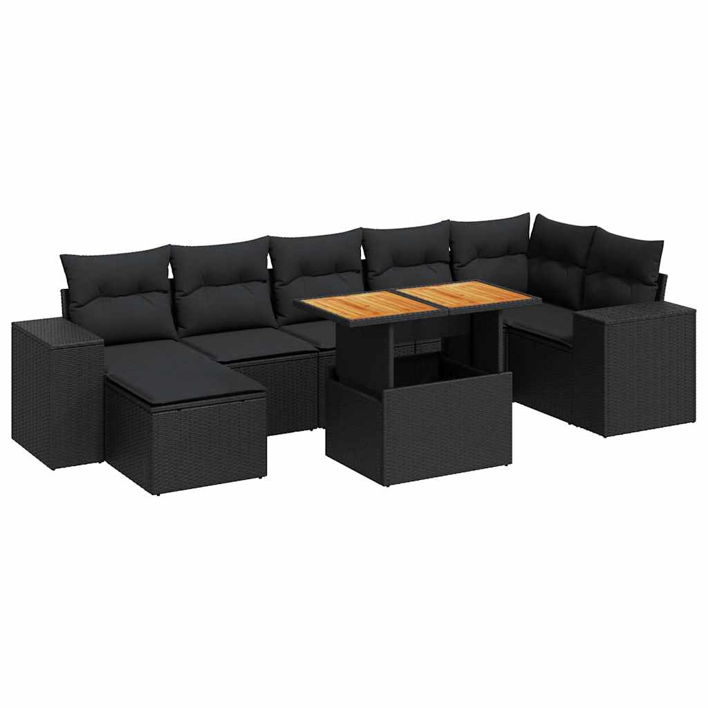 8-delige Loungeset met kussens poly rattan zwart is nu te koop bij PeponiXL, paradijselijk wonen!
