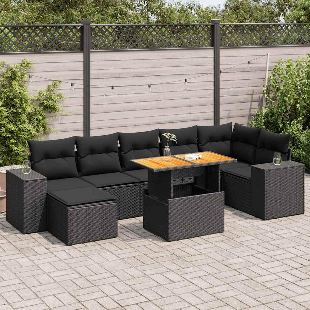 8-delige Loungeset met kussens poly rattan zwart is nu te koop bij PeponiXL, paradijselijk wonen!