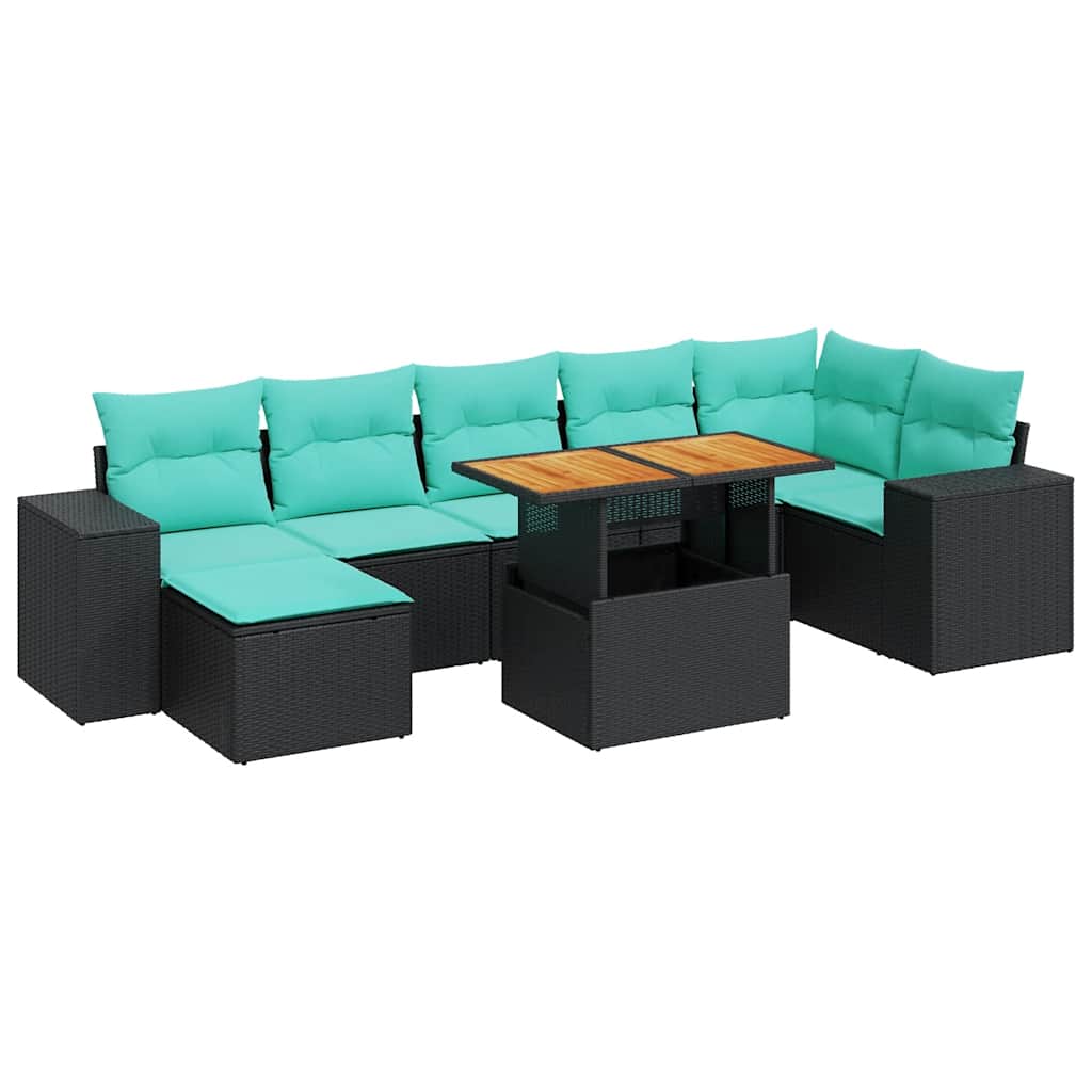 8-delige Loungeset met kussens poly rattan zwart is nu te koop bij PeponiXL, paradijselijk wonen!