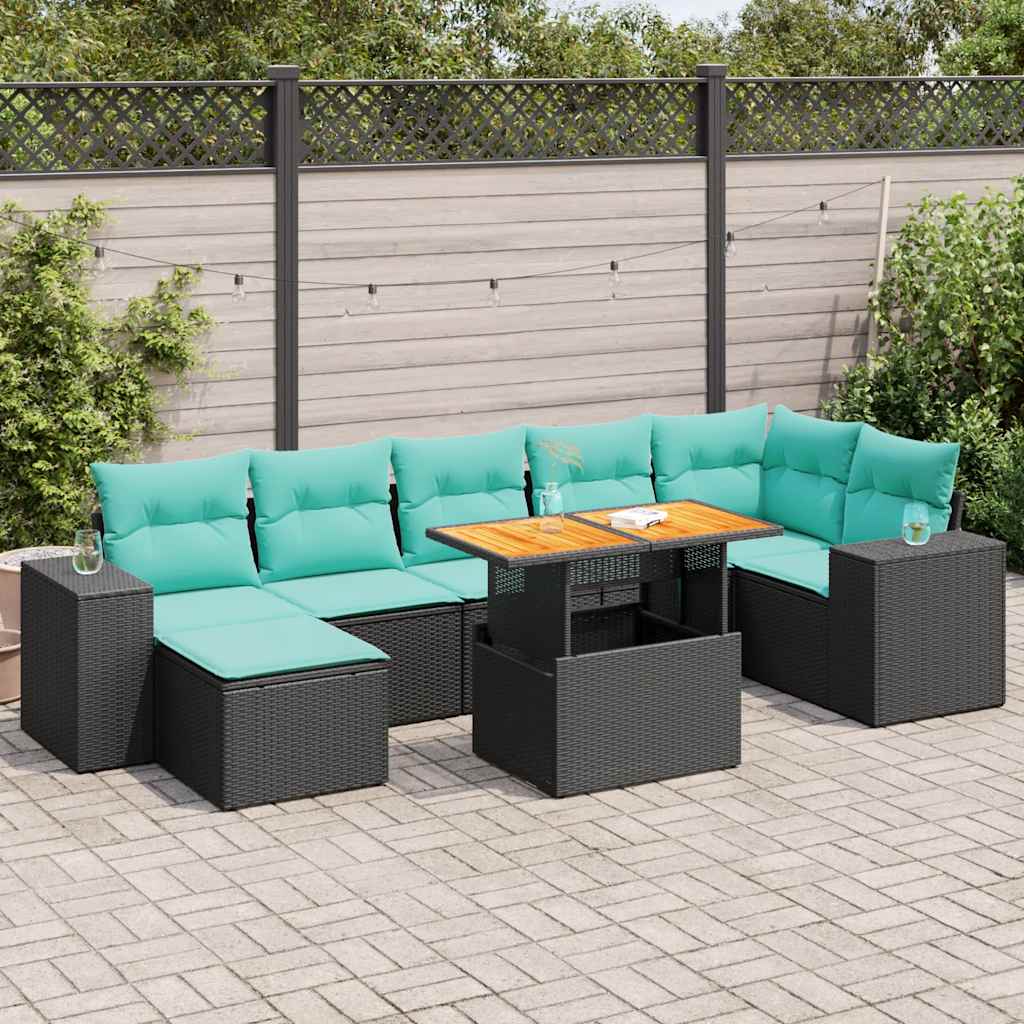 8-delige Loungeset met kussens poly rattan zwart is nu te koop bij PeponiXL, paradijselijk wonen!