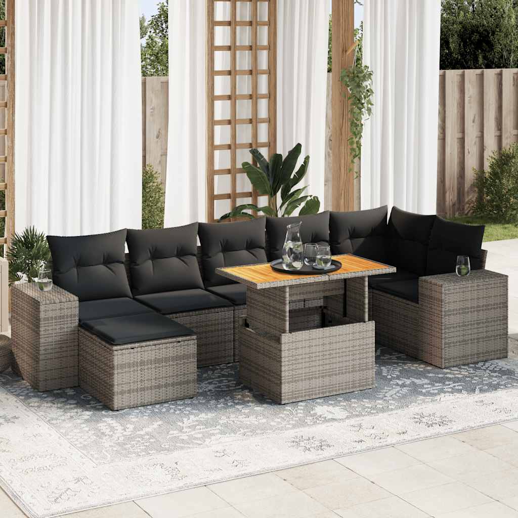 8-delige Loungeset met kussens poly rattan grijs is nu te koop bij PeponiXL, paradijselijk wonen!