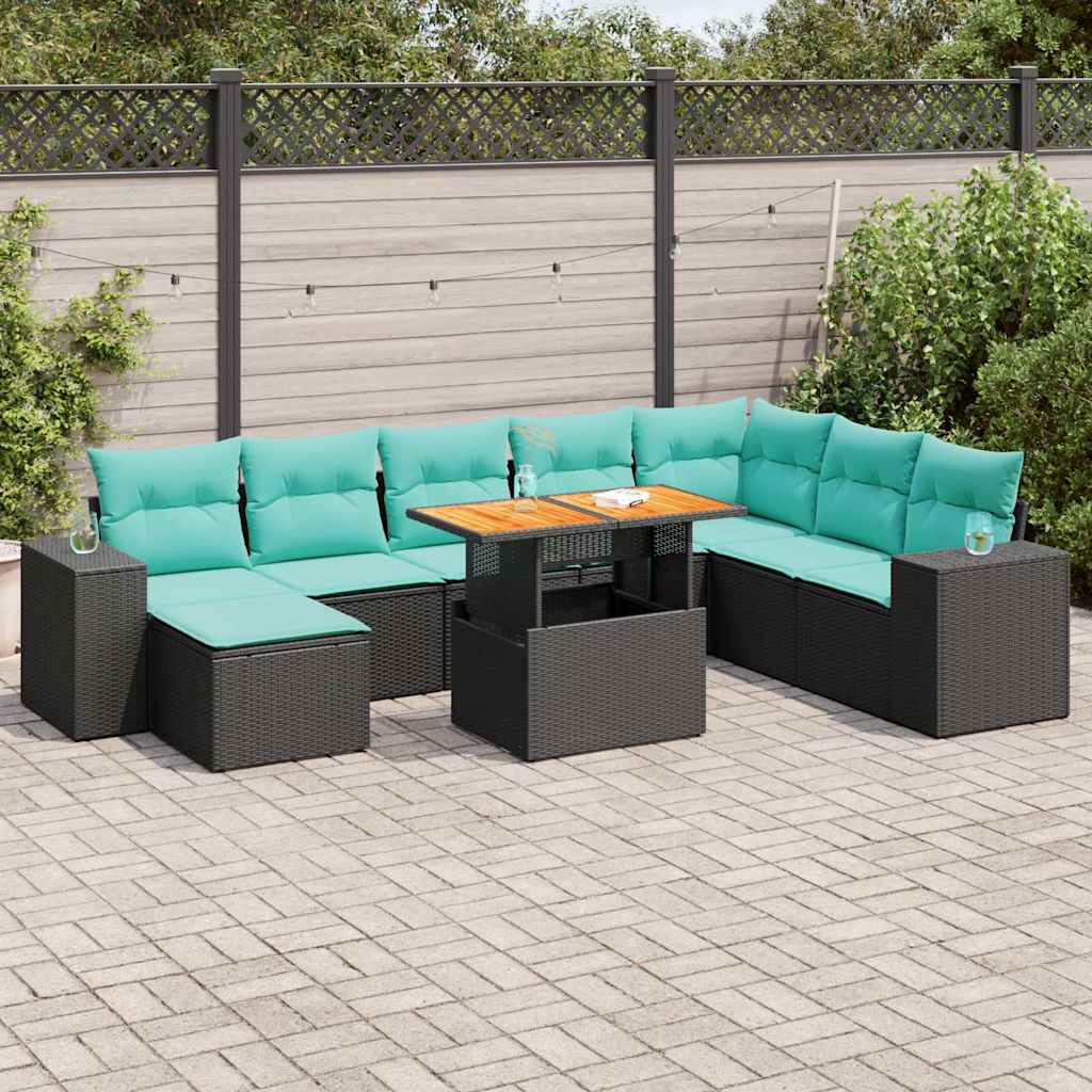 9-delige Loungeset met kussens poly rattan zwart is nu te koop bij PeponiXL, paradijselijk wonen!