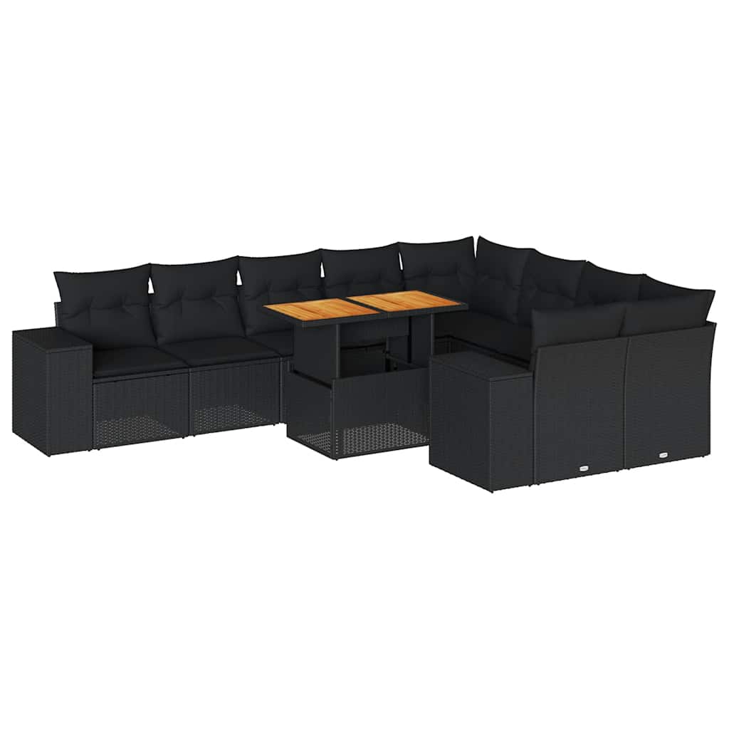 10-delige Loungeset met kussens poly rattan acacia zwart is nu te koop bij PeponiXL, paradijselijk wonen!