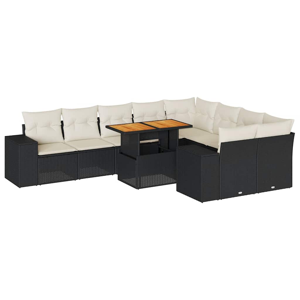 10-delige Loungeset met kussens poly rattan acacia zwart is nu te koop bij PeponiXL, paradijselijk wonen!