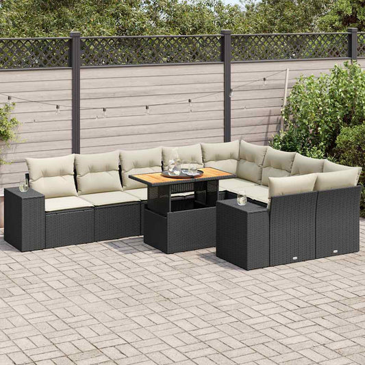10-delige Loungeset met kussens poly rattan acacia zwart is nu te koop bij PeponiXL, paradijselijk wonen!