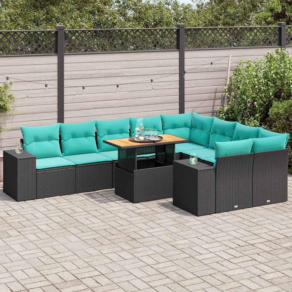 10-delige Loungeset met kussens poly rattan zwart is nu te koop bij PeponiXL, paradijselijk wonen!