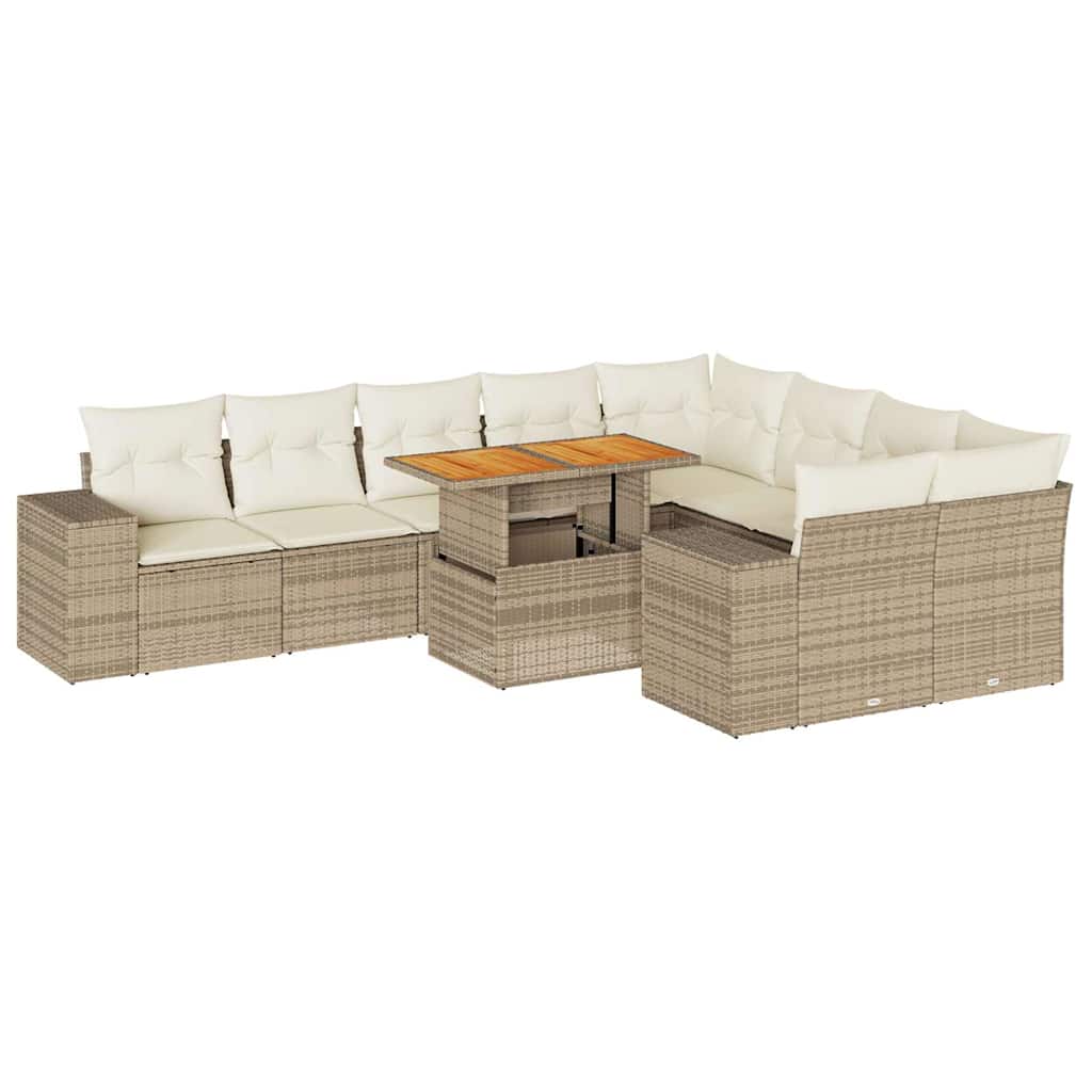 10-delige Loungeset met kussens poly rattan acacia beige is nu te koop bij PeponiXL, paradijselijk wonen!