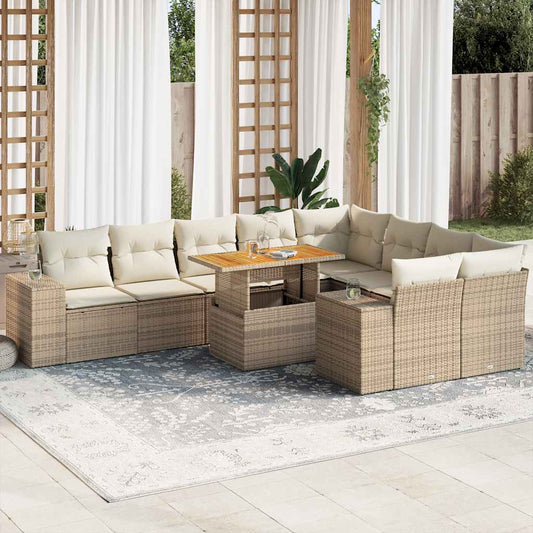 10-delige Loungeset met kussens poly rattan acacia beige is nu te koop bij PeponiXL, paradijselijk wonen!