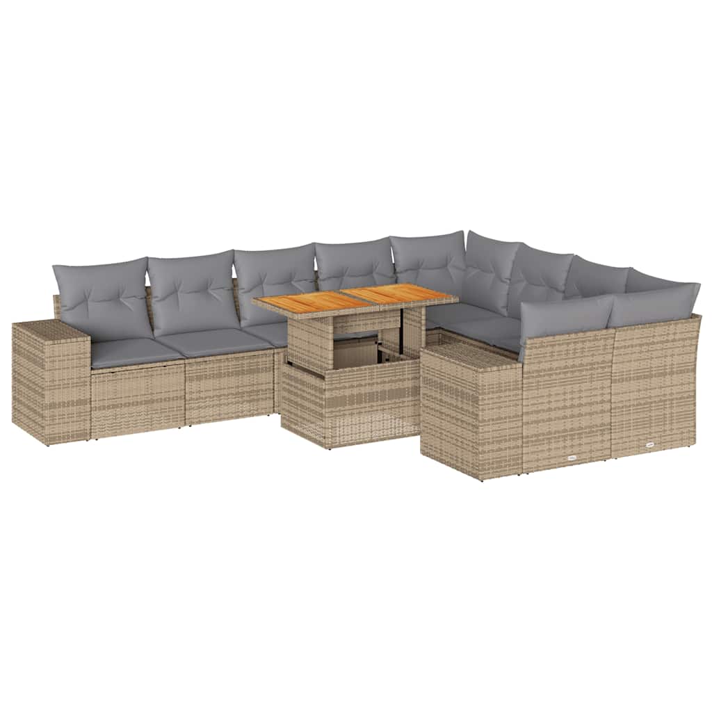 10-delige Loungeset met kussens poly rattan acacia beige is nu te koop bij PeponiXL, paradijselijk wonen!