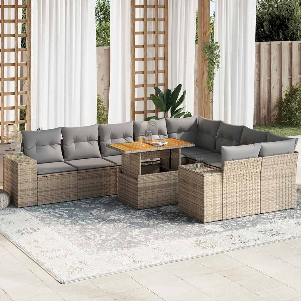 10-delige Loungeset met kussens poly rattan acacia beige is nu te koop bij PeponiXL, paradijselijk wonen!