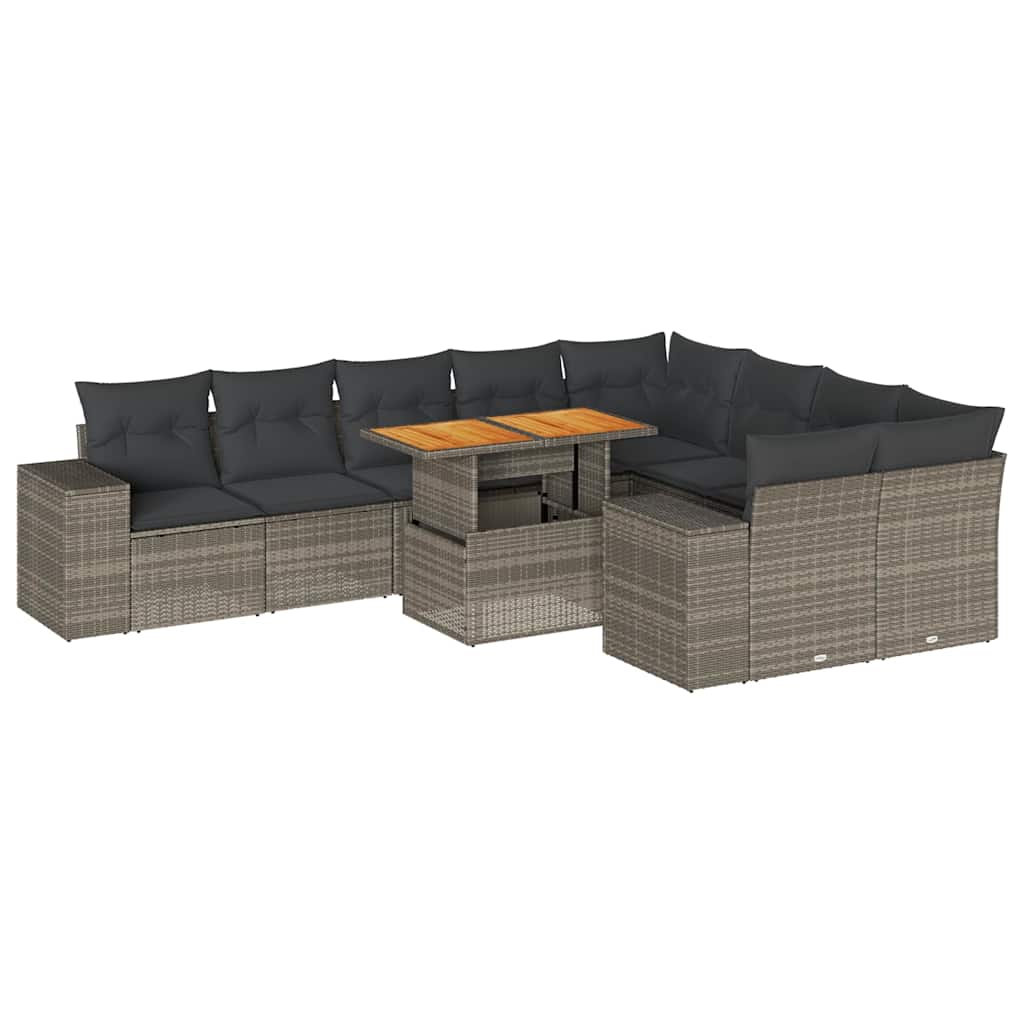 10-delige Loungeset met kussens poly rattan acacia grijs is nu te koop bij PeponiXL, paradijselijk wonen!