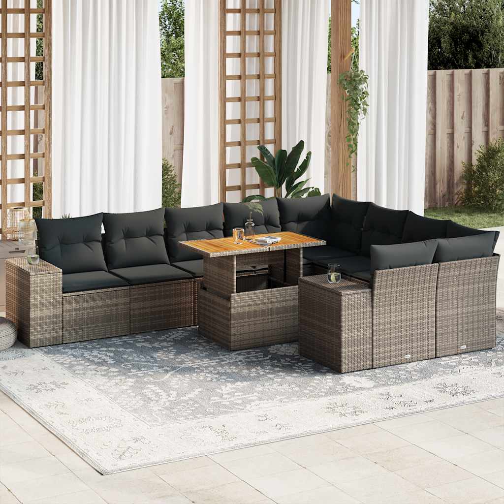10-delige Loungeset met kussens poly rattan acacia grijs is nu te koop bij PeponiXL, paradijselijk wonen!