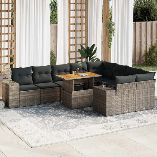 10-delige Loungeset met kussens poly rattan acacia grijs is nu te koop bij PeponiXL, paradijselijk wonen!