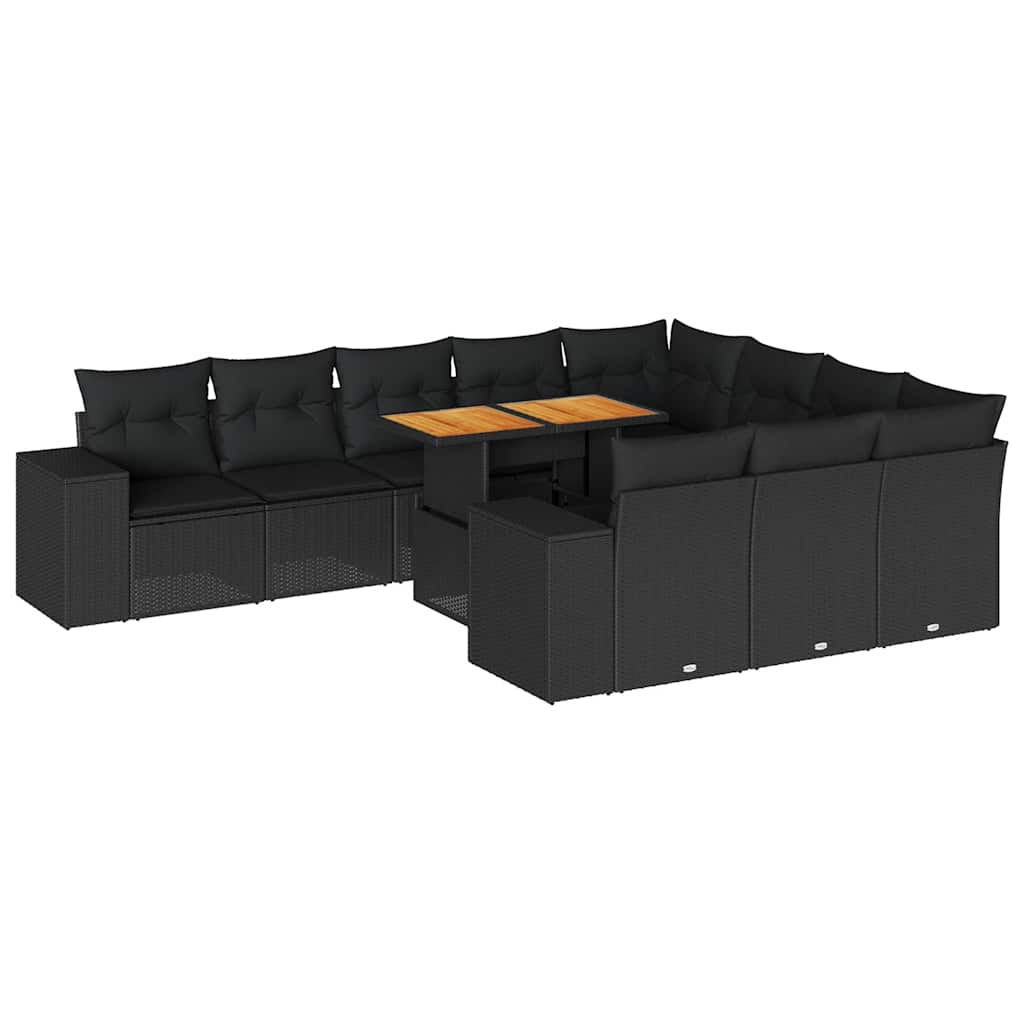 10-delige Loungeset met kussens poly rattan acacia zwart is nu te koop bij PeponiXL, paradijselijk wonen!