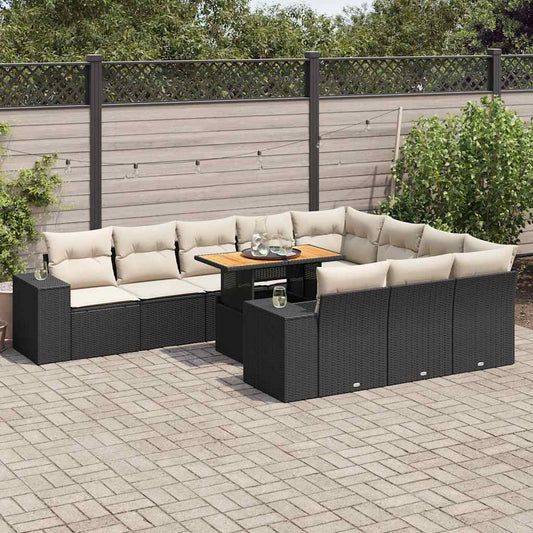 10-delige Loungeset met kussens poly rattan acacia zwart is nu te koop bij PeponiXL, paradijselijk wonen!