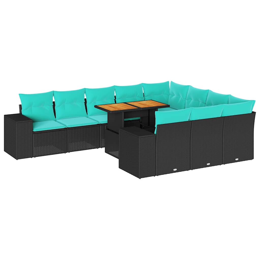 11-delige Loungeset met kussens poly rattan zwart is nu te koop bij PeponiXL, paradijselijk wonen!