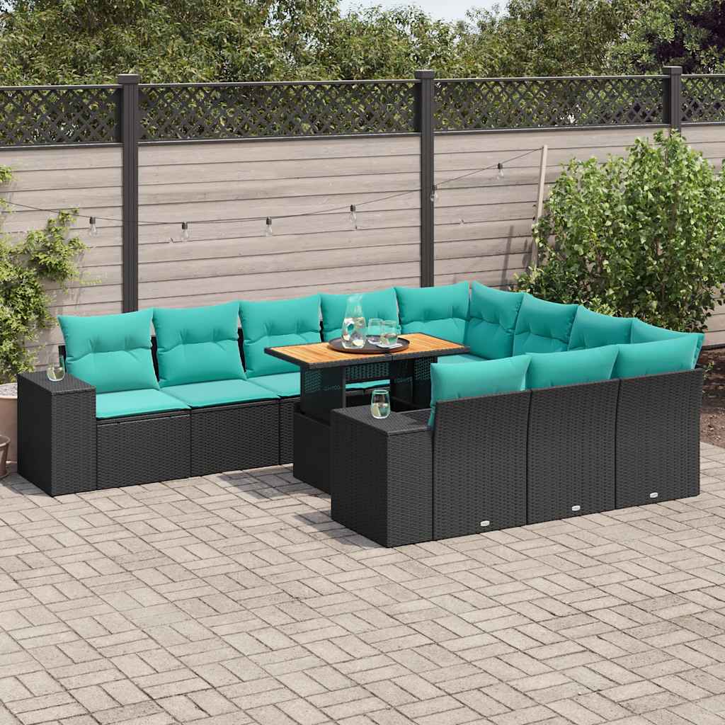 11-delige Loungeset met kussens poly rattan zwart is nu te koop bij PeponiXL, paradijselijk wonen!