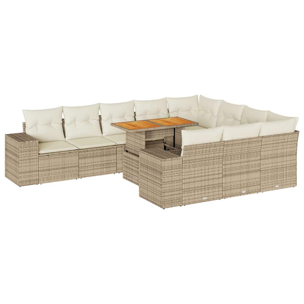 10-delige Loungeset met kussens poly rattan acacia beige is nu te koop bij PeponiXL, paradijselijk wonen!