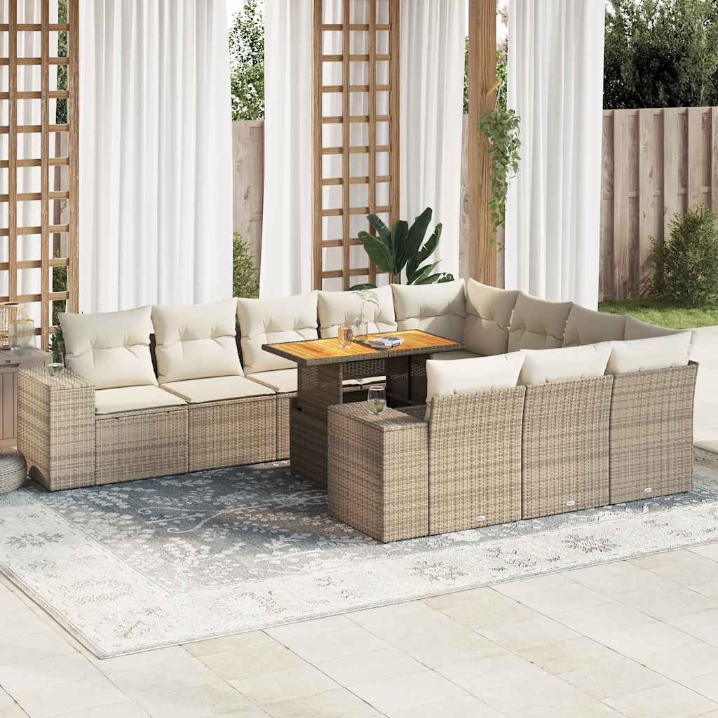 10-delige Loungeset met kussens poly rattan acacia beige is nu te koop bij PeponiXL, paradijselijk wonen!