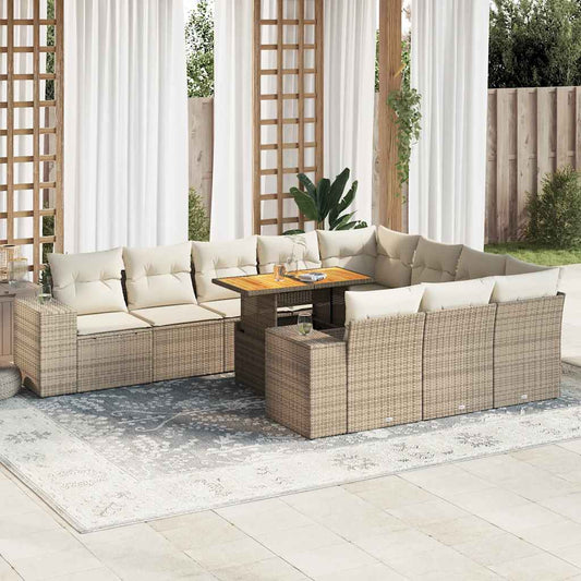 10-delige Loungeset met kussens poly rattan acacia beige is nu te koop bij PeponiXL, paradijselijk wonen!