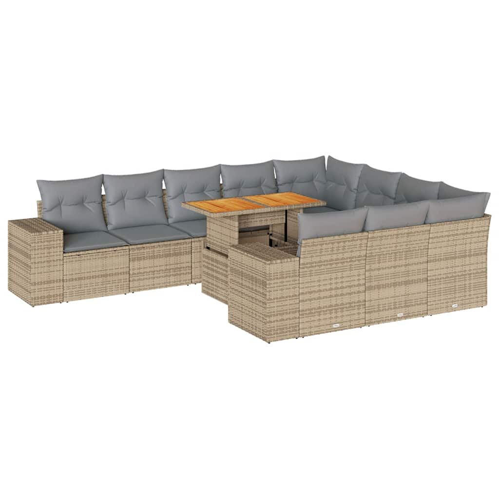 10-delige Loungeset met kussens poly rattan acacia beige is nu te koop bij PeponiXL, paradijselijk wonen!