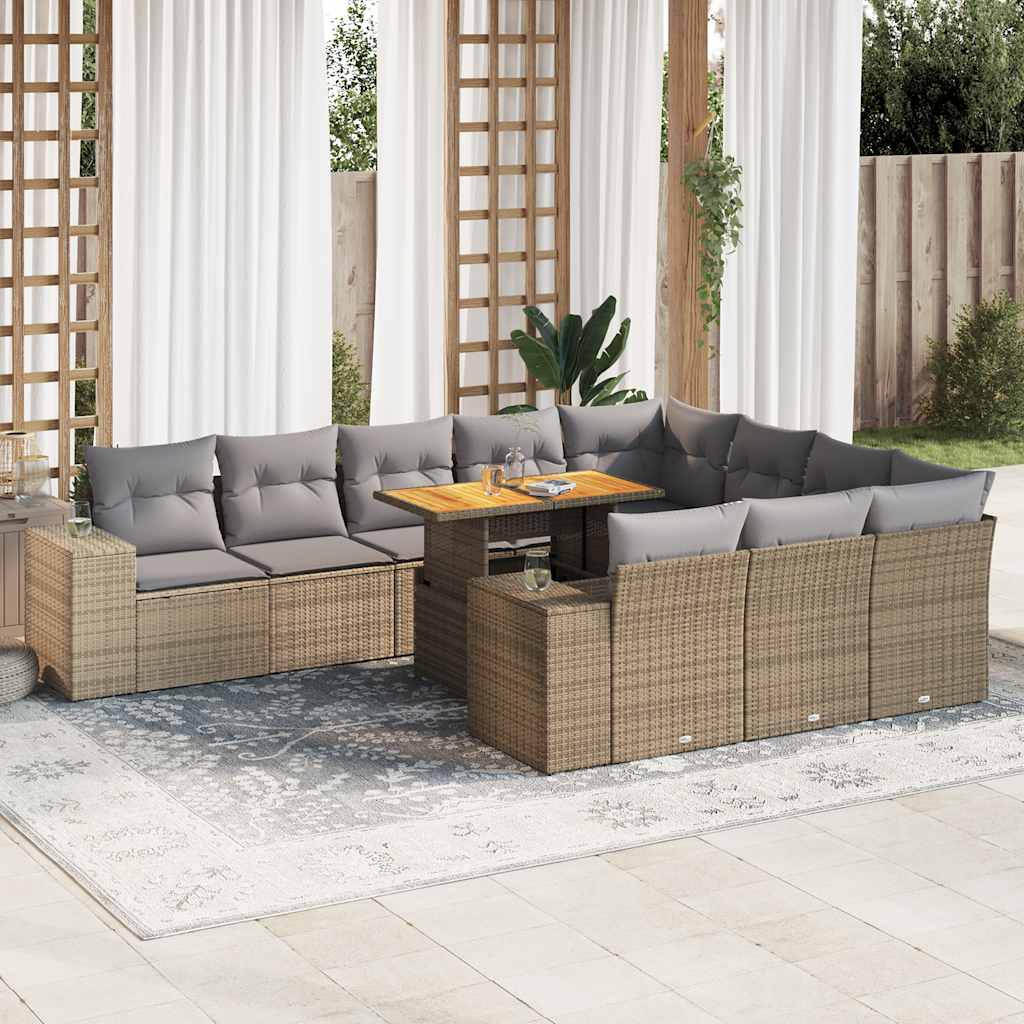 10-delige Loungeset met kussens poly rattan acacia beige is nu te koop bij PeponiXL, paradijselijk wonen!