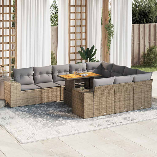 10-delige Loungeset met kussens poly rattan acacia beige is nu te koop bij PeponiXL, paradijselijk wonen!