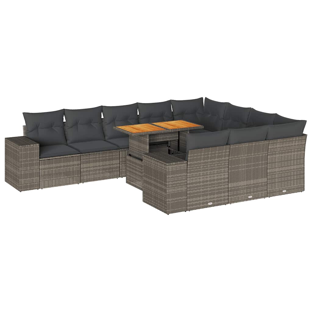 10-delige Loungeset met kussens poly rattan acacia grijs is nu te koop bij PeponiXL, paradijselijk wonen!
