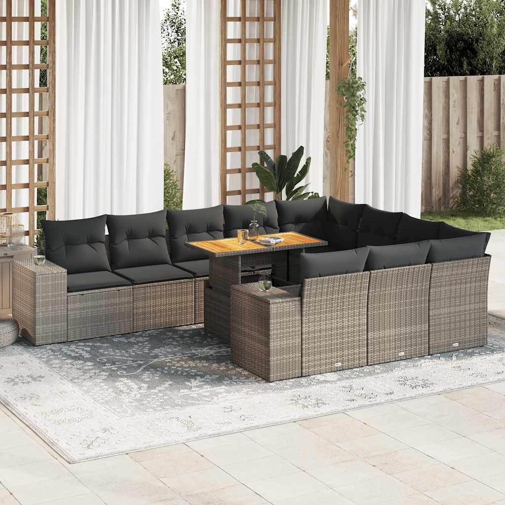10-delige Loungeset met kussens poly rattan acacia grijs is nu te koop bij PeponiXL, paradijselijk wonen!