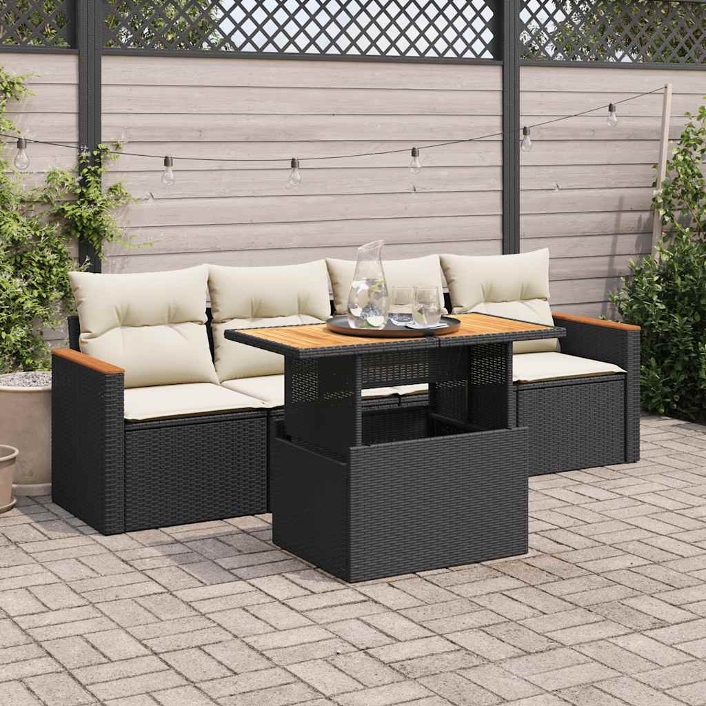 5-delige Loungeset met kussens poly rattan acacia zwart is nu te koop bij PeponiXL, paradijselijk wonen!