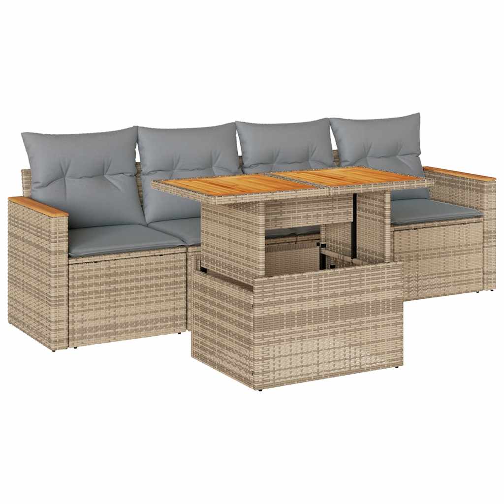 5-delige Loungeset met kussens poly rattan en acaciahout beige is nu te koop bij PeponiXL, paradijselijk wonen!