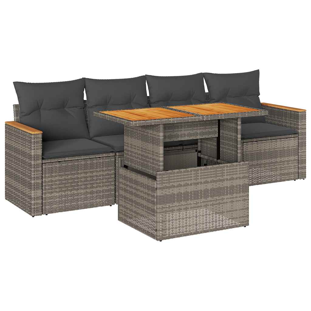5-delige Loungeset met kussens poly rattan acacia grijs is nu te koop bij PeponiXL, paradijselijk wonen!