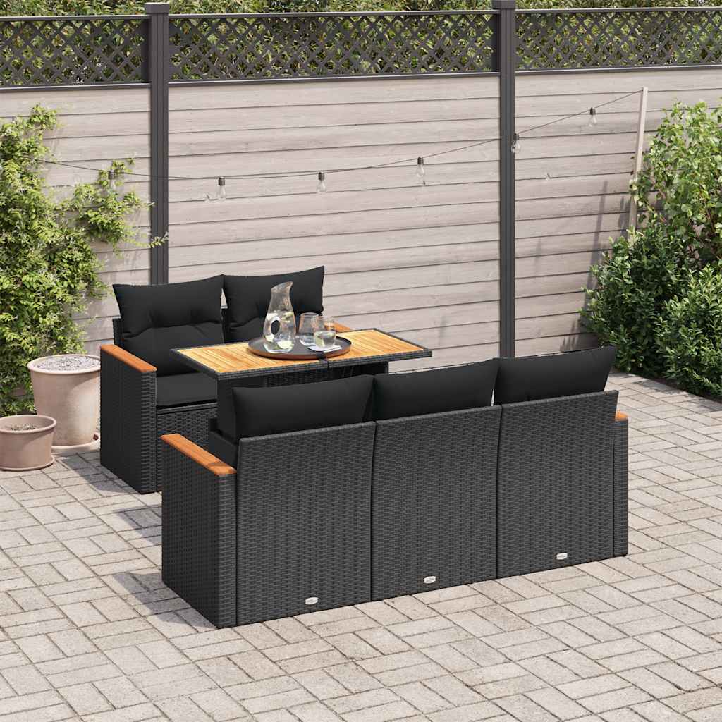 6-delige Loungeset met kussens poly rattan acacia zwart is nu te koop bij PeponiXL, paradijselijk wonen!