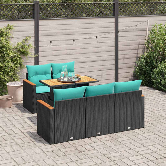 6-delige Loungeset met kussens poly rattan zwart is nu te koop bij PeponiXL, paradijselijk wonen!