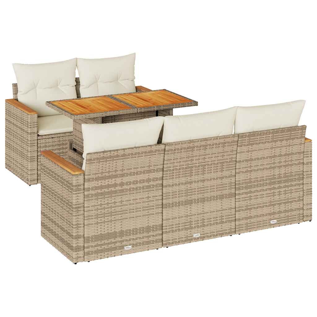 6-delige Loungeset met kussens poly rattan acacia beige is nu te koop bij PeponiXL, paradijselijk wonen!