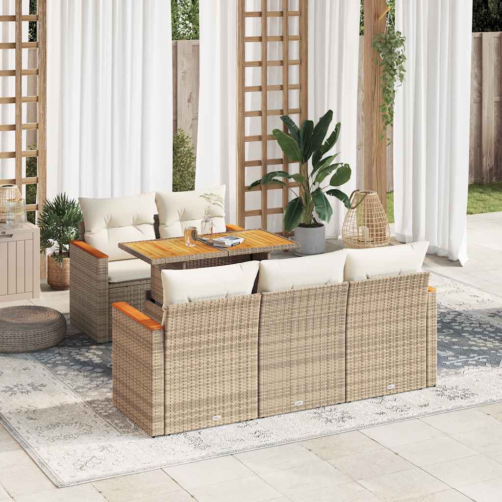 6-delige Loungeset met kussens poly rattan acacia beige is nu te koop bij PeponiXL, paradijselijk wonen!