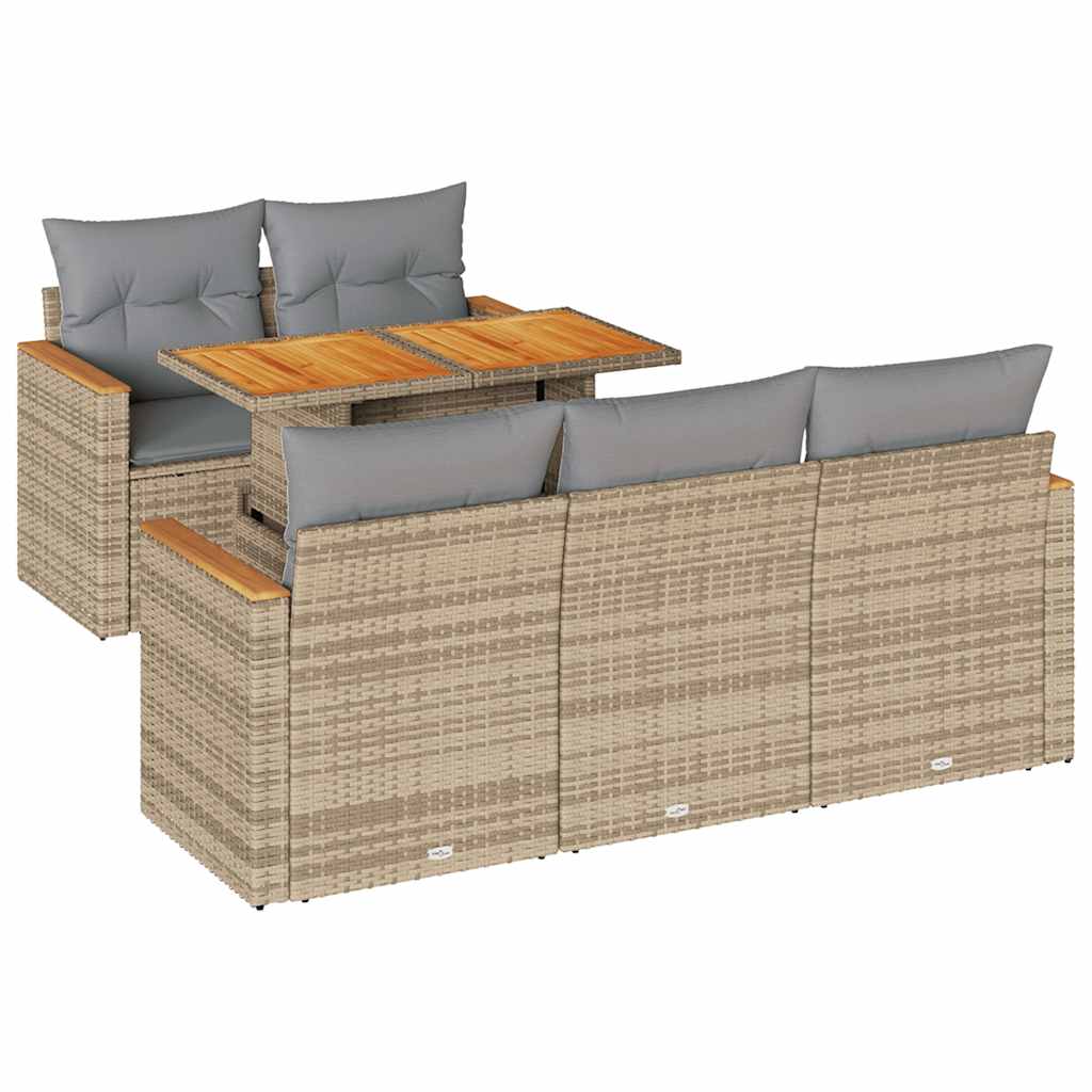 6-delige Loungeset met kussens poly rattan acacia beige is nu te koop bij PeponiXL, paradijselijk wonen!