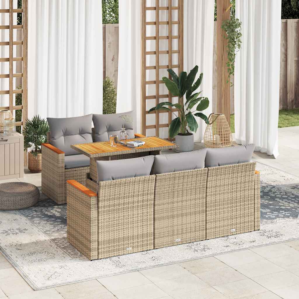 6-delige Loungeset met kussens poly rattan acacia beige is nu te koop bij PeponiXL, paradijselijk wonen!