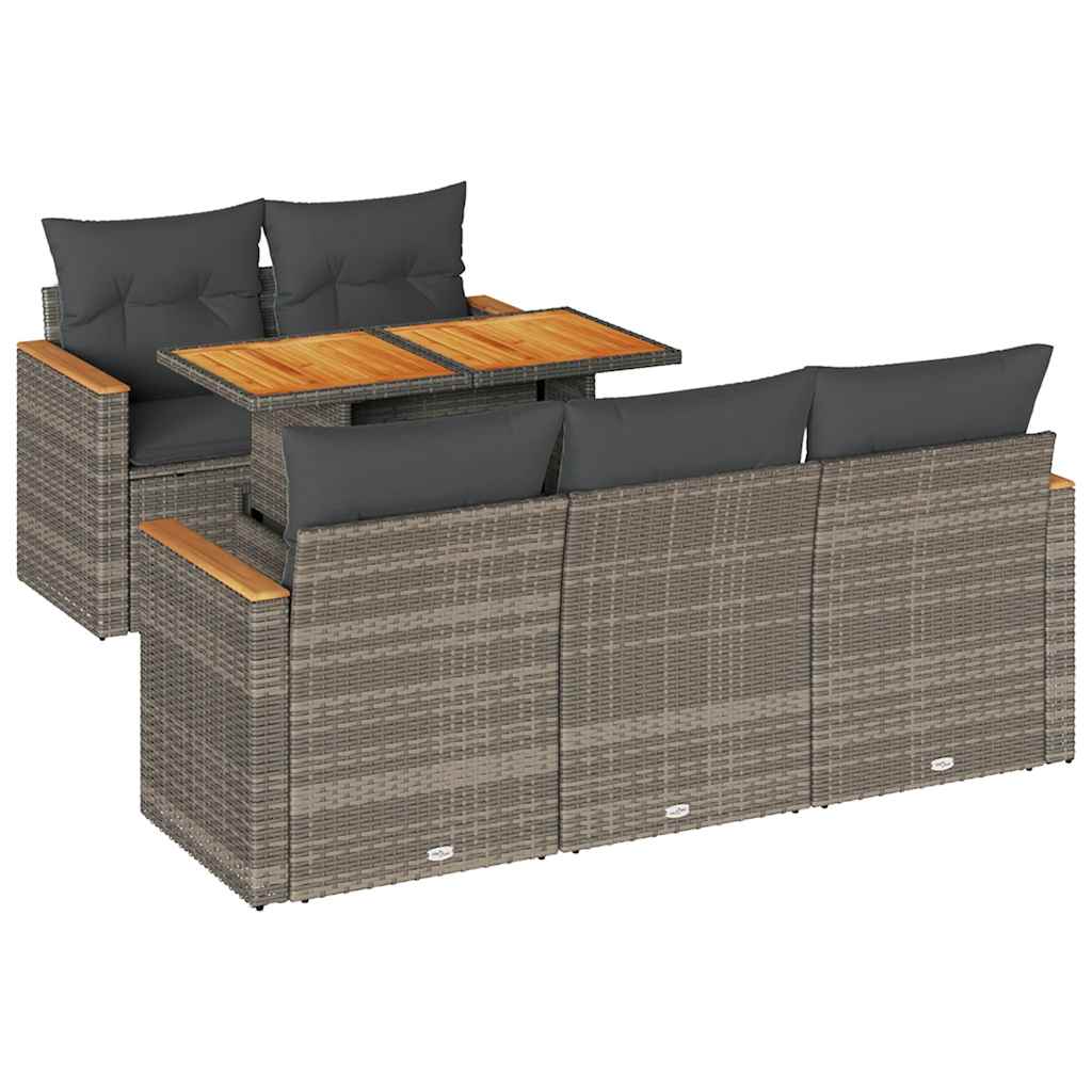 6-delige Loungeset met kussens poly rattan acacia grijs is nu te koop bij PeponiXL, paradijselijk wonen!