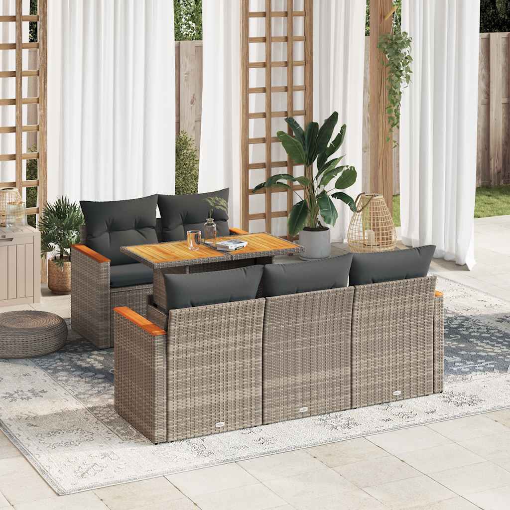 6-delige Loungeset met kussens poly rattan acacia grijs is nu te koop bij PeponiXL, paradijselijk wonen!