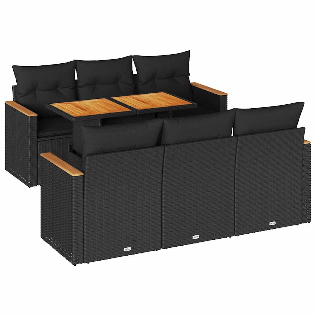 7-delige Loungeset met kussens poly rattan acacia zwart is nu te koop bij PeponiXL, paradijselijk wonen!