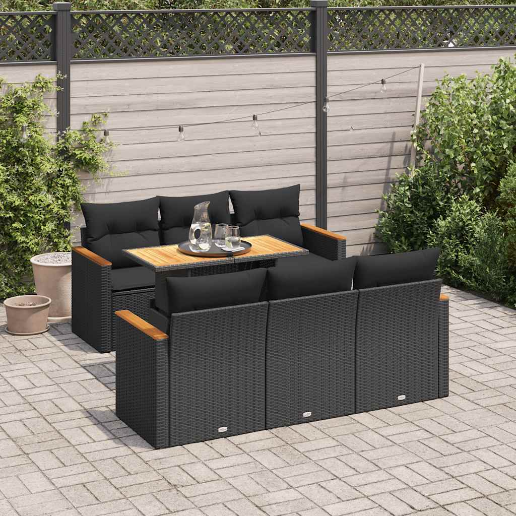 7-delige Loungeset met kussens poly rattan acacia zwart is nu te koop bij PeponiXL, paradijselijk wonen!