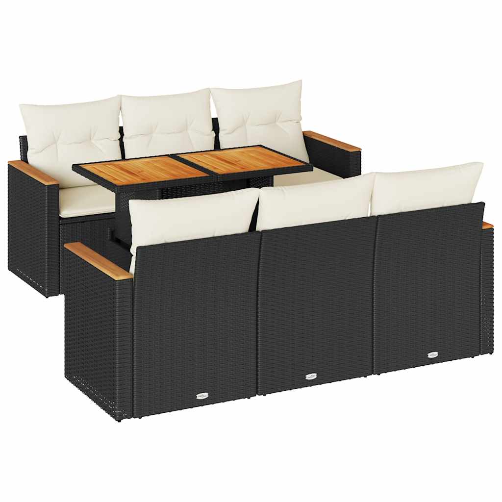 7-delige Loungeset met kussens poly rattan acacia zwart is nu te koop bij PeponiXL, paradijselijk wonen!