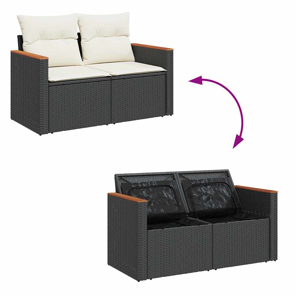 7-delige Loungeset met kussens poly rattan acacia zwart is nu te koop bij PeponiXL, paradijselijk wonen!