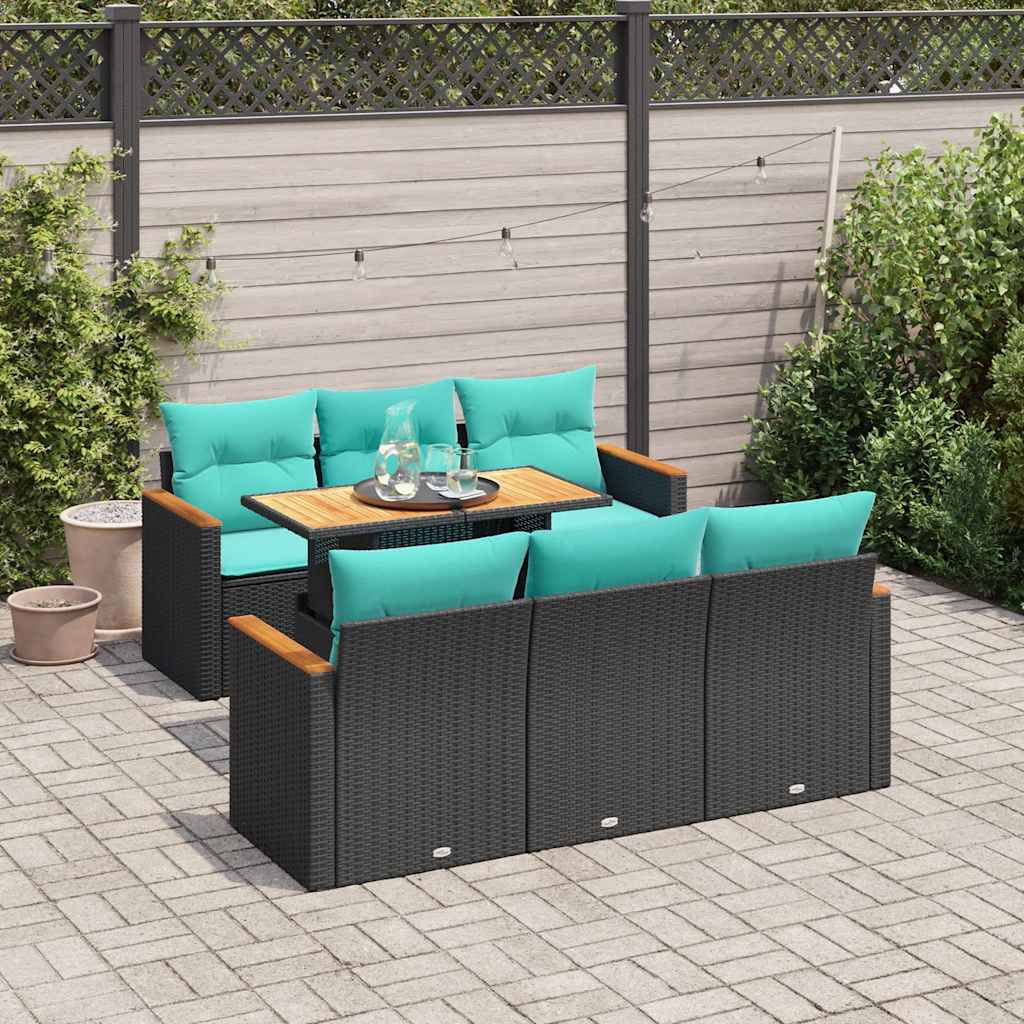 7-delige Loungeset met kussens poly rattan zwart is nu te koop bij PeponiXL, paradijselijk wonen!