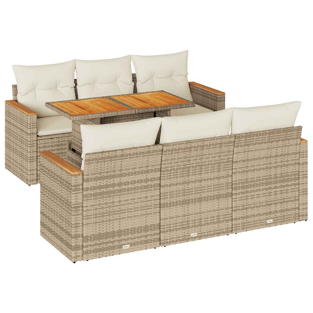 7-delige Loungeset met kussens poly rattan acacia beige is nu te koop bij PeponiXL, paradijselijk wonen!