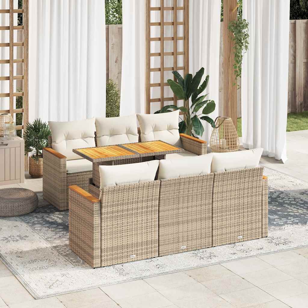 7-delige Loungeset met kussens poly rattan acacia beige is nu te koop bij PeponiXL, paradijselijk wonen!