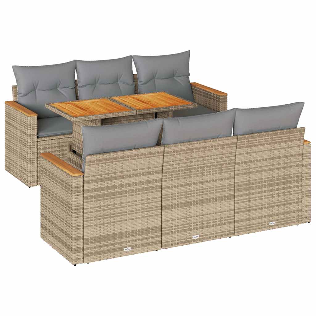 7-delige Loungeset met kussens poly rattan acacia beige is nu te koop bij PeponiXL, paradijselijk wonen!