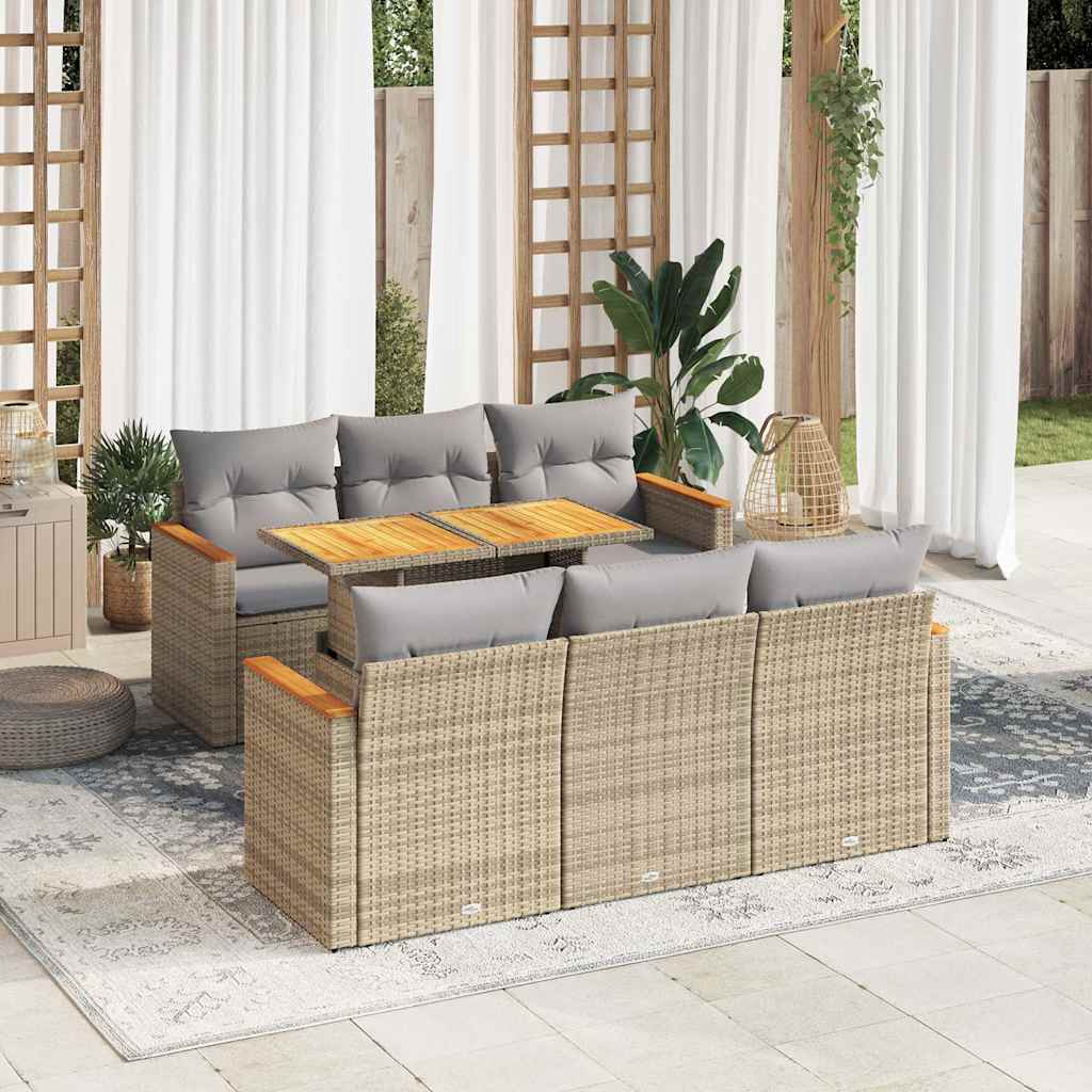 7-delige Loungeset met kussens poly rattan acacia beige is nu te koop bij PeponiXL, paradijselijk wonen!