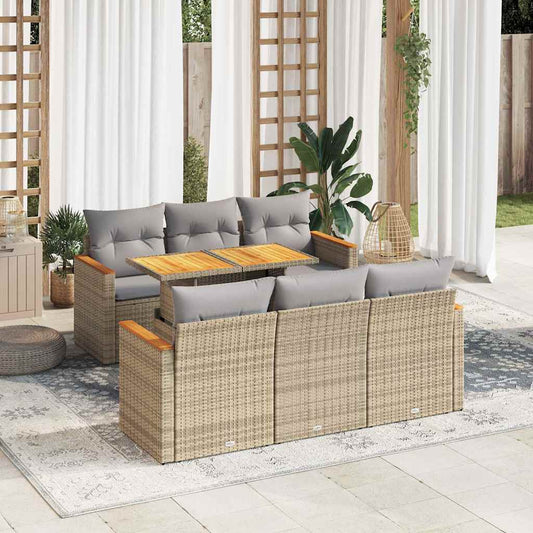 7-delige Loungeset met kussens poly rattan acacia beige is nu te koop bij PeponiXL, paradijselijk wonen!